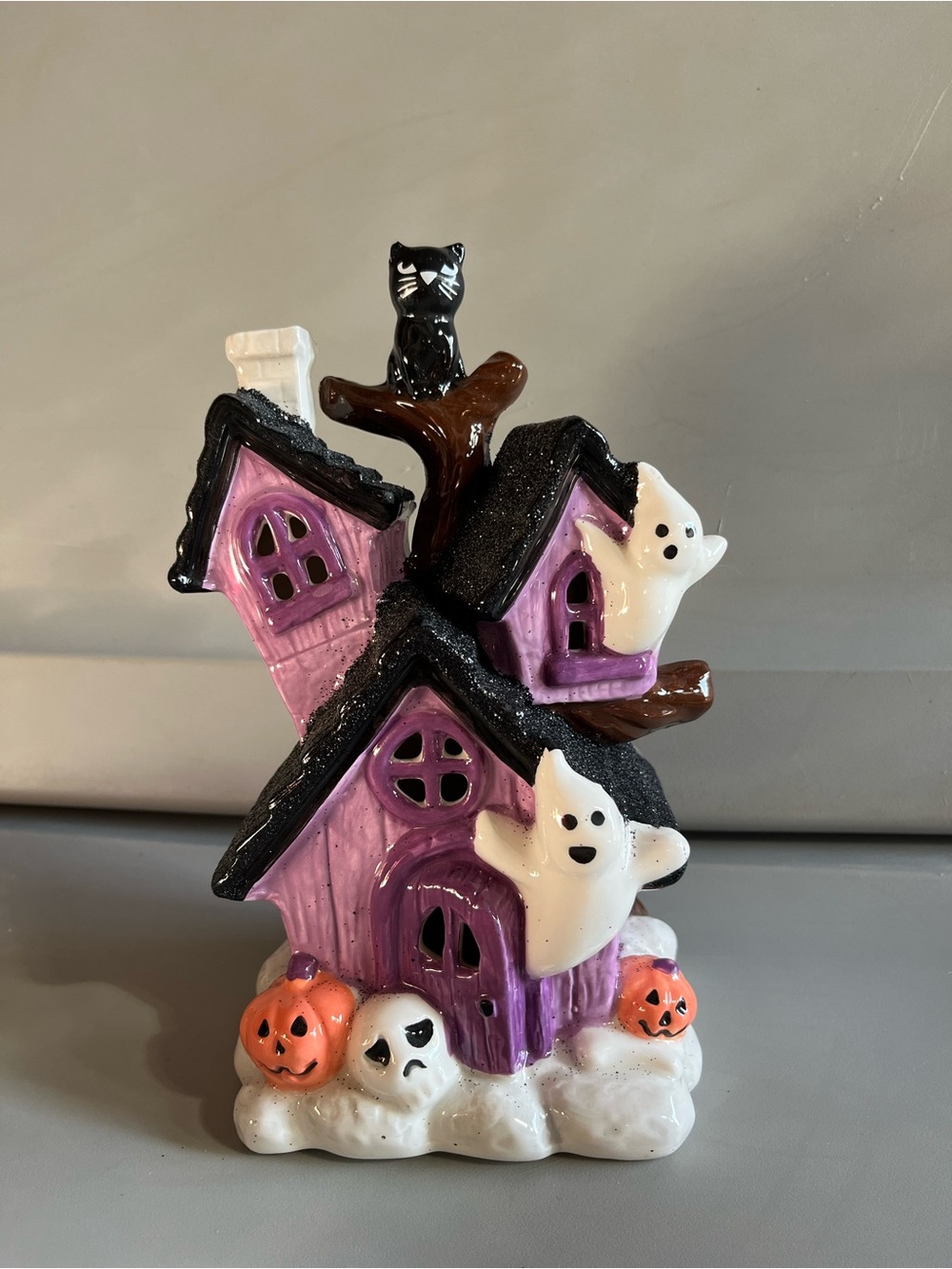 Halloween Ghost House Figurine - Purple Haunted Cottage